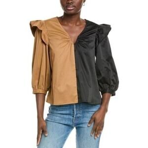 Crosby by Mollie Burch Anya Top Cappucino Brown Black Colorblock Blouse M
